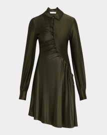 Rabanne Ruched Button Long Sleeve Mini Shirtdress at Neiman Marcus