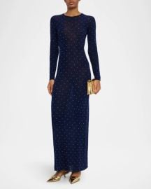 Rabanne Studded Long-Sleeve Wool Maxi Dress at Neiman Marcus