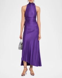Rabanne Turtleneck Snap Draped Jersey Midi Dress at Neiman Marcus