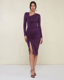 Rachel Parcell Asymmetric Shirred Dress in Plum Purple at Rachel Parcell