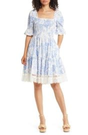 Rachel Parcell Floral Print Lace Puff Sleeve Cotton Dress at Nordstrom