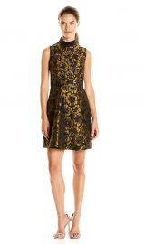 Rachel Rachel Roy  Mock Neck Metallic Jacquard Fit and Flare Dress at Amazon