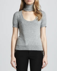 Rachel Zoe Reversible Deedee Cutout-Turtleneck Sweater Gray at Neiman Marcus