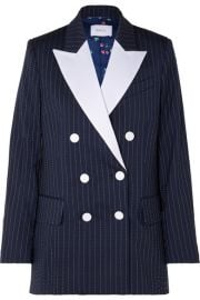 Racil - Casablanca double-breasted satin-trimmed striped wool-blend crepe blazer at Net A Porter