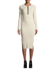 Rag  amp  Bone Brynn Ribbed Long-Sleeve Hook-Front Dress at Neiman Marcus