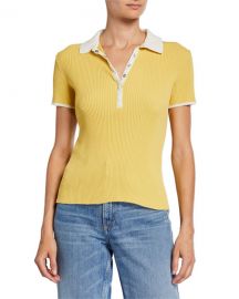 Rag  amp  Bone Libby Short-Sleeve Ribbed Polo Shirt at Neiman Marcus