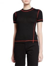 Rag  amp  Bone Shannon Crewneck Merino Wool Tee w  Contrast Stitching at Neiman Marcus