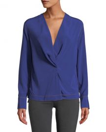 Rag  amp  Bone Shields Drape-Front Silk Long-Sleeve Blouse at Neiman Marcus