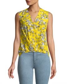 Rag  amp  Bone Victor Sleeveless Wrap-Front Garden Floral-Print Silk Blouse at Neiman Marcus