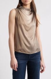 Rag Bone Julie Mock Neck Sleeveless Satin Top in Brown Multi at Nordstrom Rack