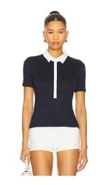 Rag Bone Knit Button Short Sleeve Polo Top In Navy Multi at Revolve
