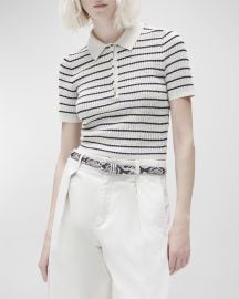 Rag amp Bone Viola Stripe Open-Knit Polo Top at Neiman Marcus