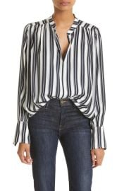 Rag and Bone Carly Stripe Split Neck Blouse In Blustripe at Nordstrom