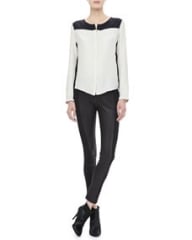 Rag and Bone Romane Bicolor Silk Shirt and Glasgow Paneled Leather Leggings at Neiman Marcus