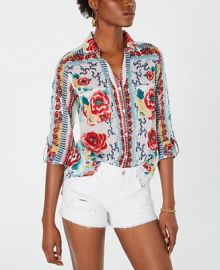 Raga Melissa Cotton Printed Button-Up Shirt   Reviews - Tops - Juniors - Macy s at Macys