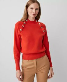 Raglan Button Crew Neck Sweater at Ann Taylor