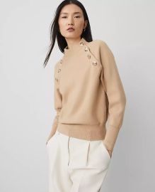 Raglan Button Crew Neck Sweater at Ann Taylor