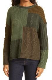 Rails Abel Colorblock Mixed Knit Sweater in Olive Patchwork Cables  at Nordstrom