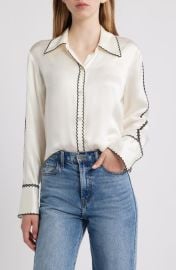 Rails Aloise Embroidered Trim Silk Button-Up Shirt at Nordstrom