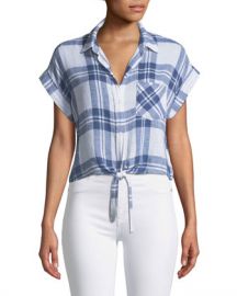 Rails Amelie Plaid Linen Button-Down Top at Neiman Marcus