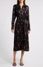 Rails Anina Drawstring Waist Long Sleeve Satin Midi Shirtdress at Nordstrom