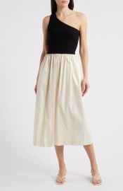 Rails Anita One-Shoulder Colorblock Mixed Media Midi Dress in Black Ivory at Nordstrom Rack at Nordstrom Rack