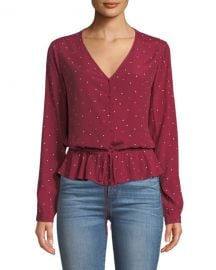 Rails Beaux Dot-Print Button-Front Peplum Top at Neiman Marcus