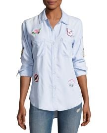 Rails Carter Button-Down Patchwork Denim Shirt Blue at Neiman Marcus