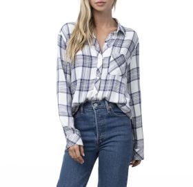 Rails Hunter Button-Front Plaid Shirt - Ivory Blue Rose at Neiman Marcus