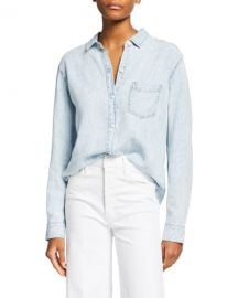 Rails Ingrid Raw-Edge Button-Front Chambray Shirt at Neiman Marcus