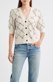 Rails Isla Whipstitch Elbow Sleeve Cardigan in Oat at Nordstrom Rack at Nordstrom Rack