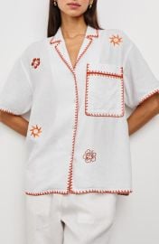 Rails Island Embroidered Linen Blend Camp Shirt at Nordstrom