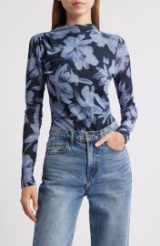 Rails Joelle Floral Ruched Mesh Funnel Neck Top at Nordstrom