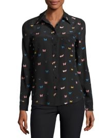 Rails Kate Butterfly-Print Georgette Shirt  Black   Neiman Marcus at Neiman Marcus