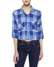 Rails Rian Plaid Cropped Shirt Blue-Violet at Neiman Marcus