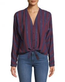 Rails Sloane Striped Metallic Tie-Front Top at Neiman Marcus