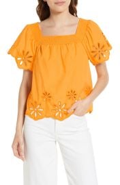 Rails Sonora Eyelet Trim Organic Cotton Blend Blouse in Marigold Eyelet  at Nordstrom