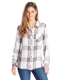 Rails Womenand39s Hunter Plaid Button-Front Shirt in White Navy Coral at Amazon