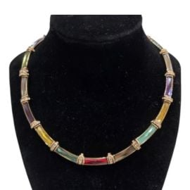 Rainbow Crystal Bamboo Link Collar Necklace at Mercari