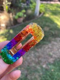 Rainbow Glitter Rectangle Hair Clip   at Etsy