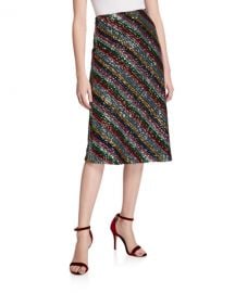 Rainbow Multistripe Sequin Bias Skirt by Milly at Neiman Marcus