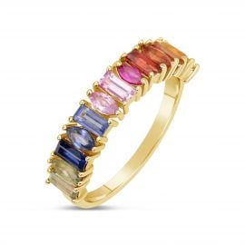 Rainbow Sapphire Baguette & Marquise Ring by Dilamani at Dilamani