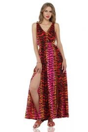 Rainbow Tiger Print Maxi Dress by America & Beyond at America and Beyond