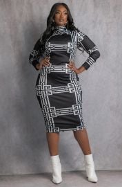 Raising the Bar Printed Long Sleeve Midi Dress                       at REBDOLLS