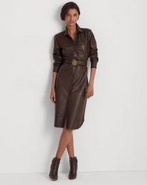 Ralph Lauren Belted Leather Shirt Dress Bloomingdales at Bloomingdales