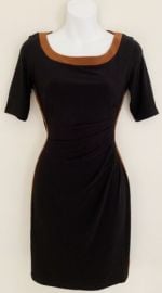 Ralph Lauren CHAPS Women Dress PS Black Brown Stretch Side Pleats Mid-Sleeve eBay at eBay