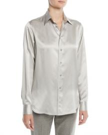 Ralph Lauren Collection Bacall Button-Front Long-Sleeve Silk Blouse at Neiman Marcus