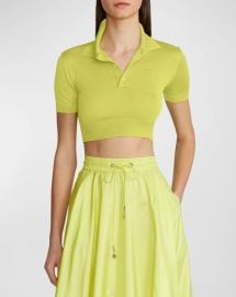 Ralph Lauren Collection Cropped Silk Jersey Polo Sweater at Neiman Marcus