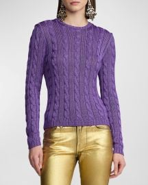 Ralph Lauren Collection High-Shine Silk Cable-Knit Pullover at Neiman Marcus