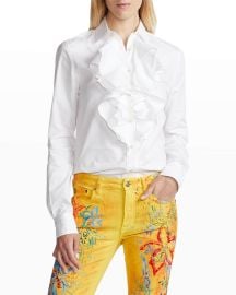 Ralph Lauren Collection Keara Ruffle-Trim Cotton Shirt at Neiman Marcus